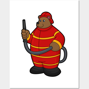 Bear as Firefighter with Hose Posters and Art